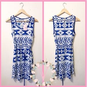 🆕 PINK OWL | Blue Geometric Print Tie-Waist Dress